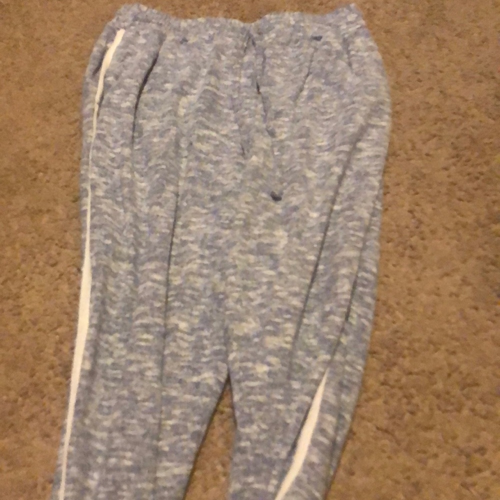 Light blue joggers with white stripes